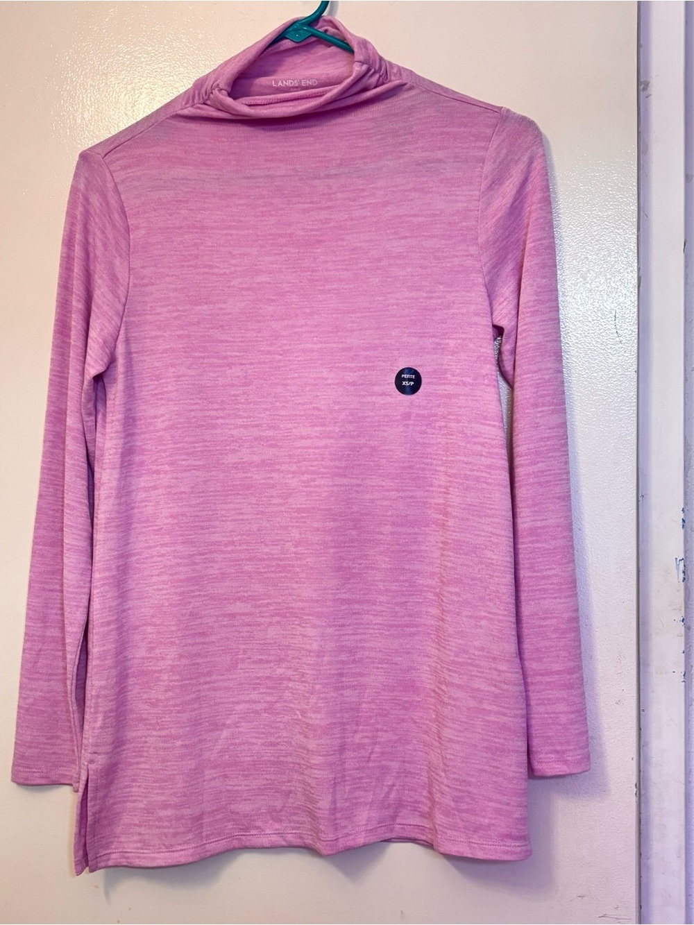 Lands' End Heathered Pink Long-Sleeve Turtleneck